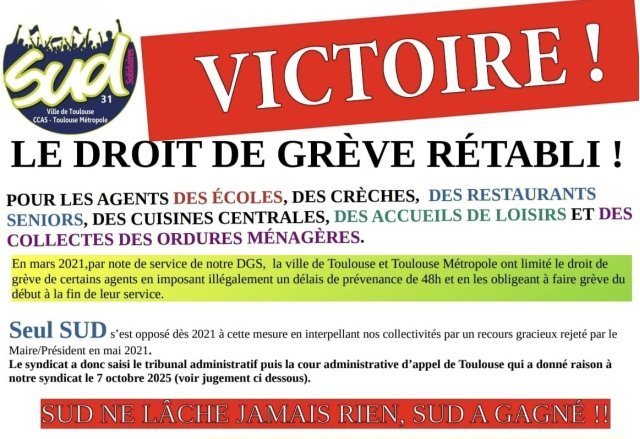 SUD Collectivités Territoriales de la Haute-Garonne : Victoire de SUDCT31 contre la mairie de Toulouse