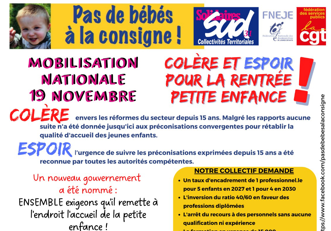 SUD Collectivités Territoriales de la Haute-Garonne : Pas de bébés à la consigne : mobilisation nationale !